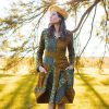 V Neck Boho Long Sleeve Asymmetric Dress With Nan